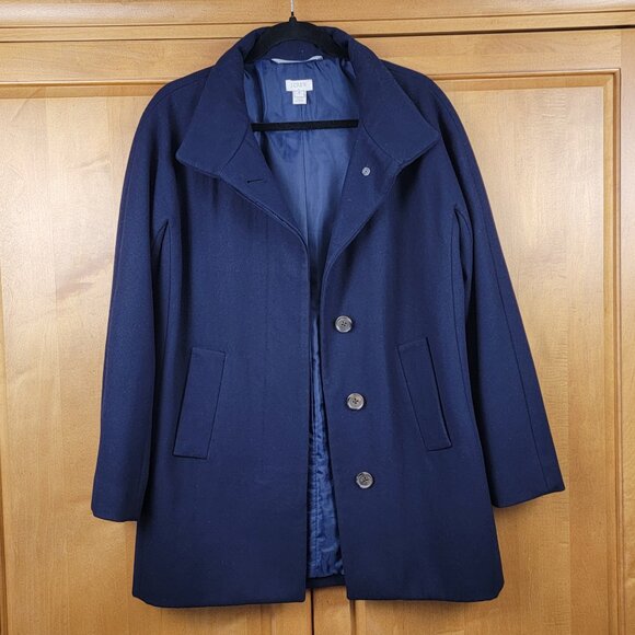 J. Crew Navy Wool Blend Single Breasted Button Front Short Coat - 6 - Picture 2 of 9